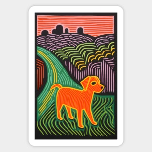Riso-graphic Dog's Joyful Field Sticker